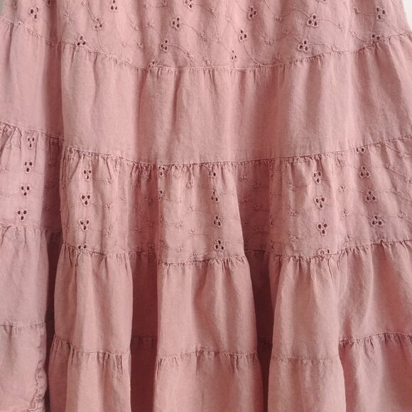 Solitaire dusty rose pink tiered eyelet cotton midi skirt approx Small - Picture 4 of 11
